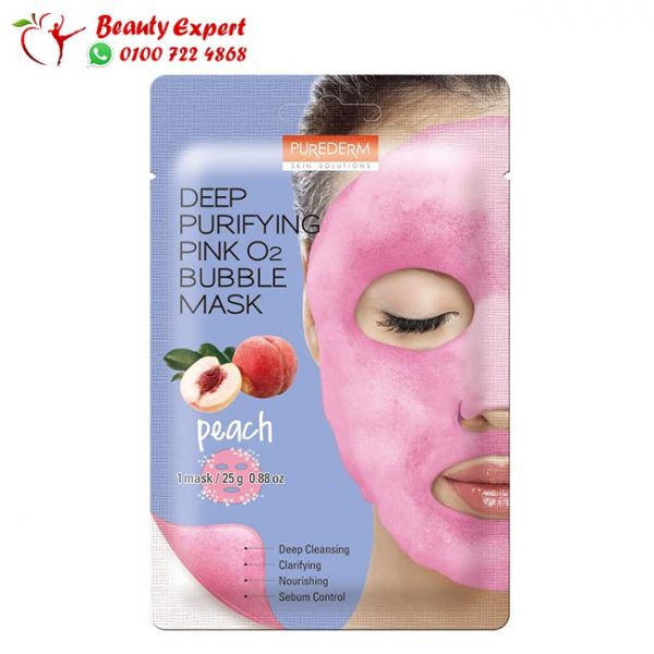 ماسك البابلز الكوري بخلاصة الخوخ - Purederm Deep Purifying Pink O2 Bubble Mask Peach