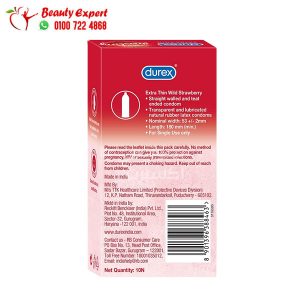 واقى ذكرى ديوركس رفيع للغاية فراولة 10 قطع - Durex Extra Thin Wild Strawberry Flavoured Condoms for Men