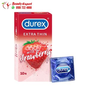 واقى ذكرى ديوركس رفيع للغاية فراولة 10 قطع - Durex Extra Thin Wild Strawberry Flavoured Condoms for Men