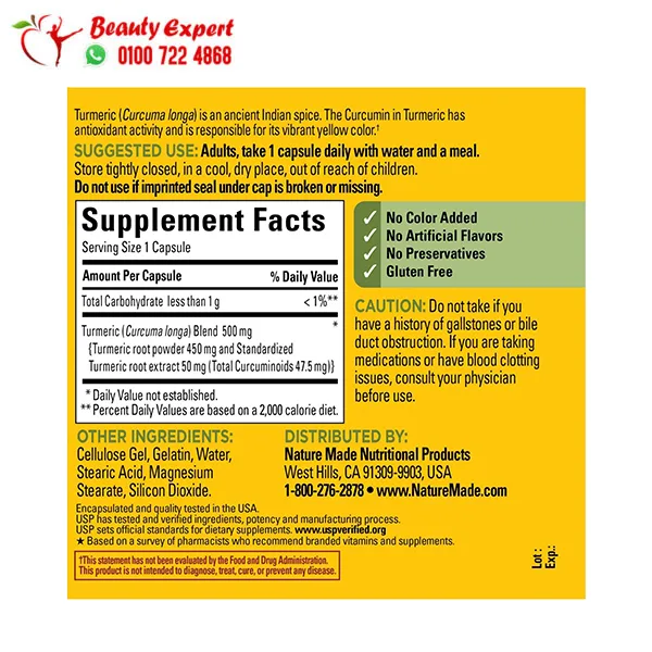 Turmeric Curcumin 500 mg Tablets Nature Made for Joint Health Support – 120 Capsules - Image 3
