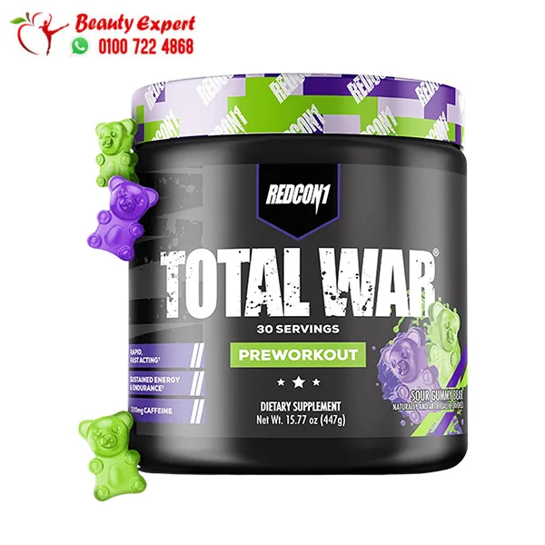 Redcon1 Total War Pre Workout Supplement Sour Gummy Bear Flavor 447g - Image 1